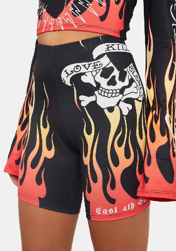 Fire Heart Biker Shorts