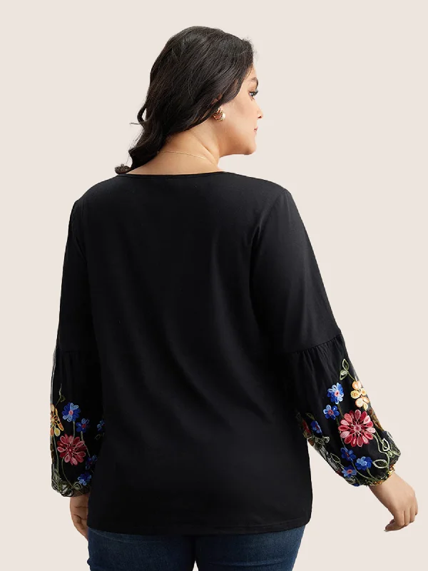 floral-embroidered-lantern-sleeve-t-shirt