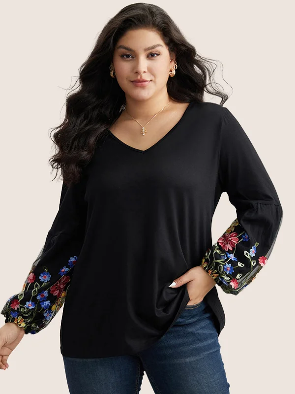 floral-embroidered-lantern-sleeve-t-shirt