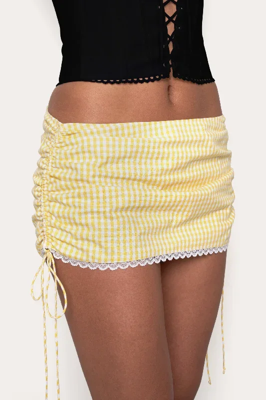 gingham-ruched-side-tie-mini-skirt-limoncello