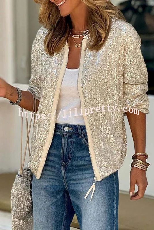 Lilipretty Star Kisses Sequin Zipped Long Sleeve Relaxed or Party Coat