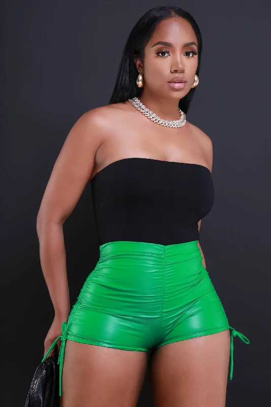 green-screen-faux-leather-ruched-shorts-kelly-green