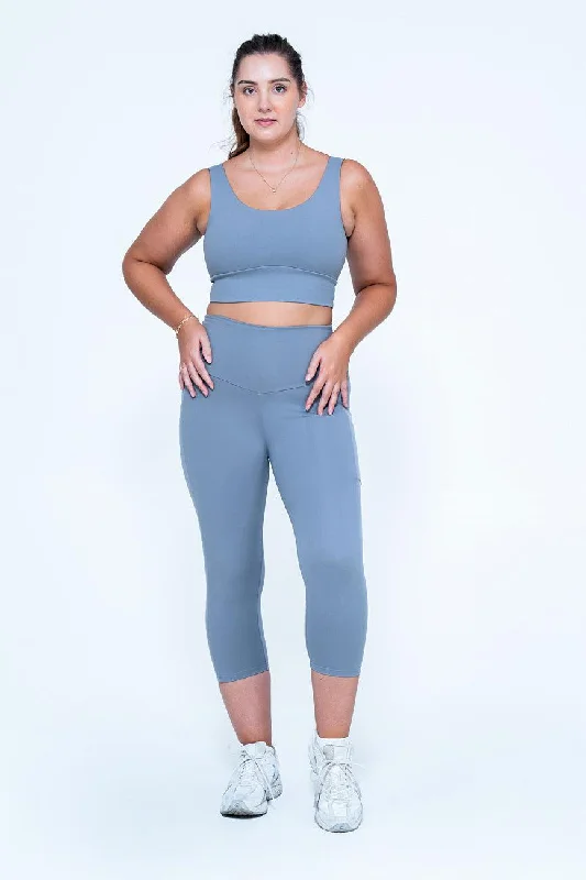 Grey Body Contouring - Panel Pocket High Waisted Capri Leggings