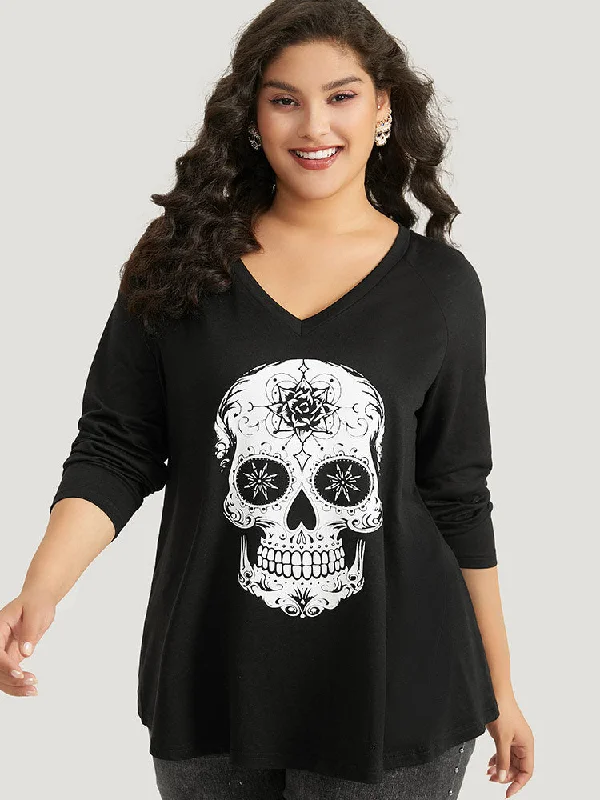 Halloween Skull Print Long Sleeve T-shirt