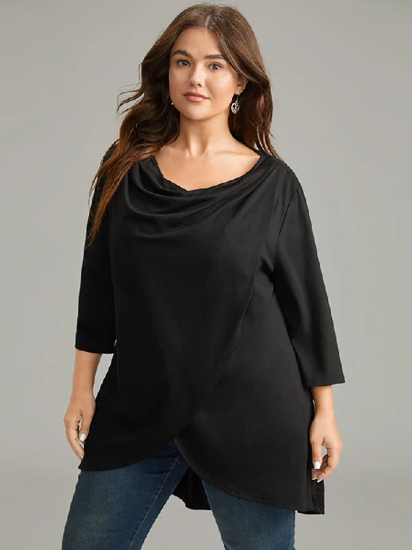 halloween-solid-cowl-neck-gathered-wrap-t-shirt