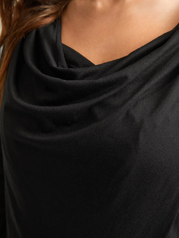 halloween-solid-cowl-neck-gathered-wrap-t-shirt