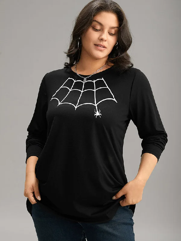 halloween-spider-web-print-round-neck-t-shirt