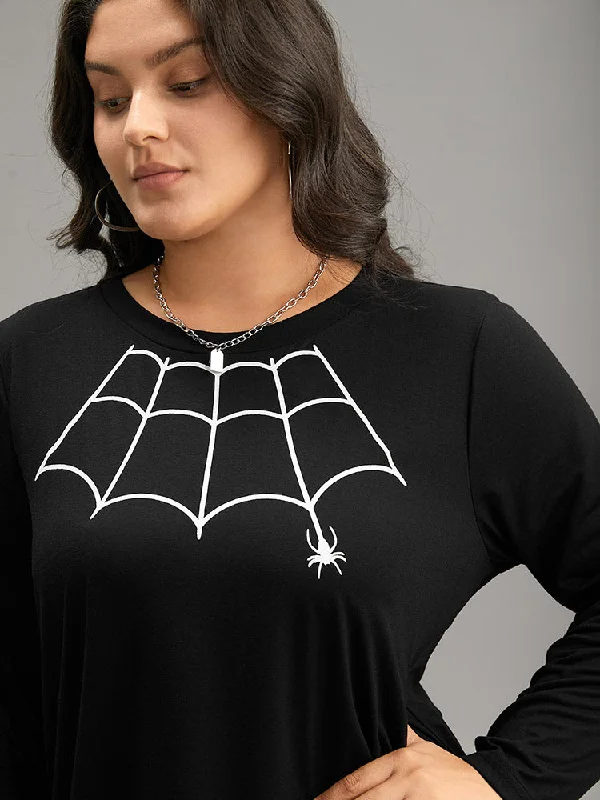 halloween-spider-web-print-round-neck-t-shirt