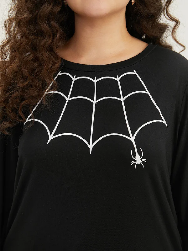 halloween-spider-web-print-round-neck-t-shirt