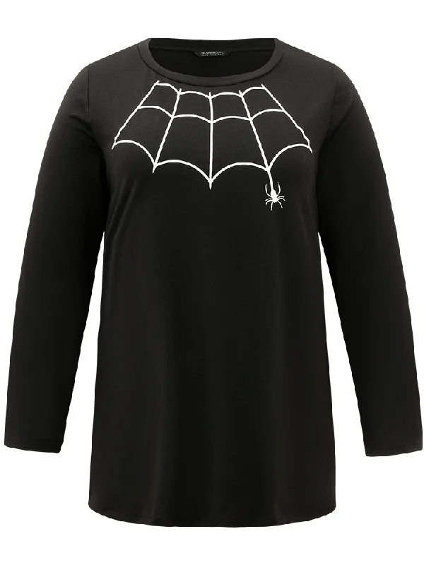 halloween-spider-web-print-round-neck-t-shirt