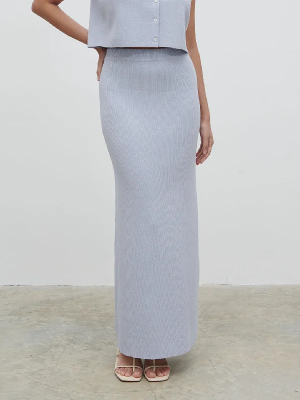 Jasmin Knit Maxi Skirt - Blue Marl