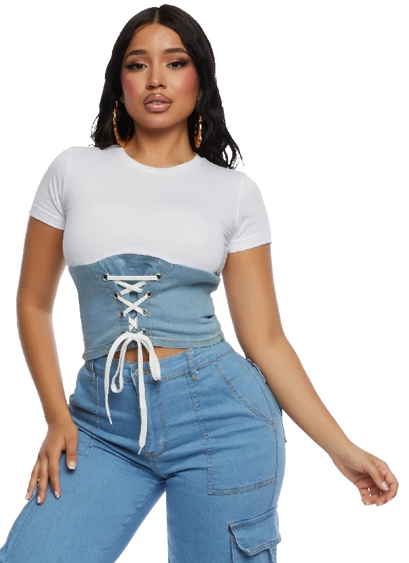 Denim Lace Up Corset Tee