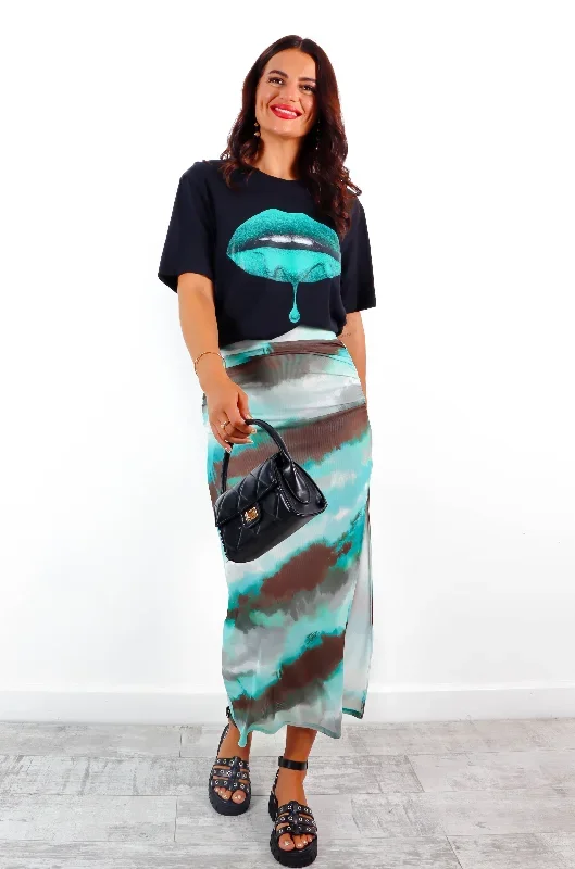 Mesh With Everything - Green Tie Dye Mesh Midi Skirt