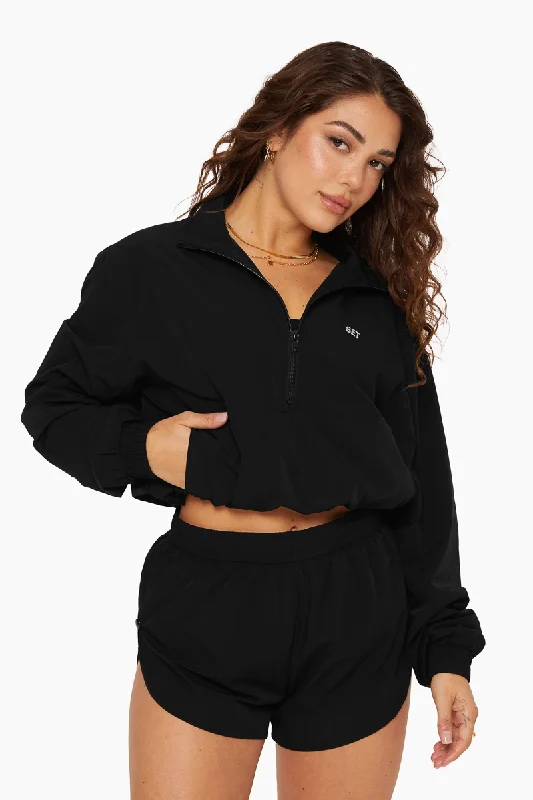 NYLON HALF ZIP WINDBREAKER - ONYX