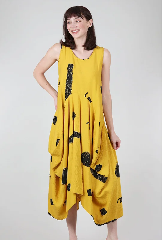 Geo Print Balloon Dress, Yellow