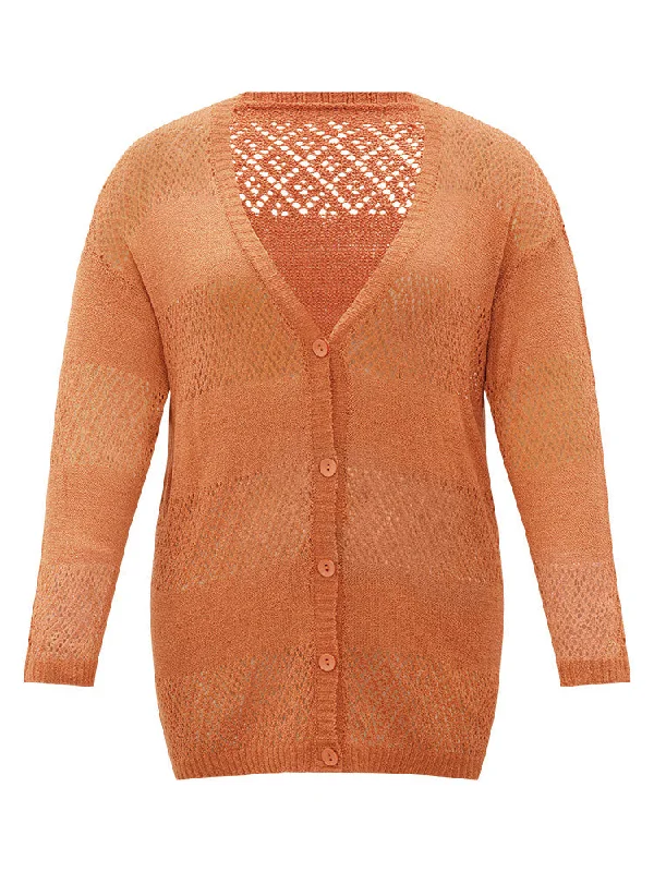 plain-geometric-eyelet-button-through-loose-cardigan