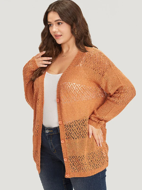 plain-geometric-eyelet-button-through-loose-cardigan