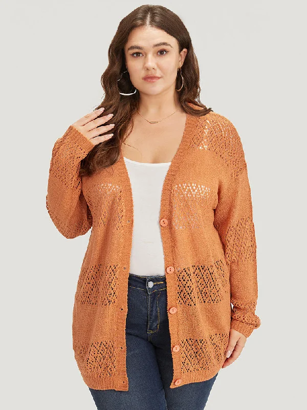 plain-geometric-eyelet-button-through-loose-cardigan