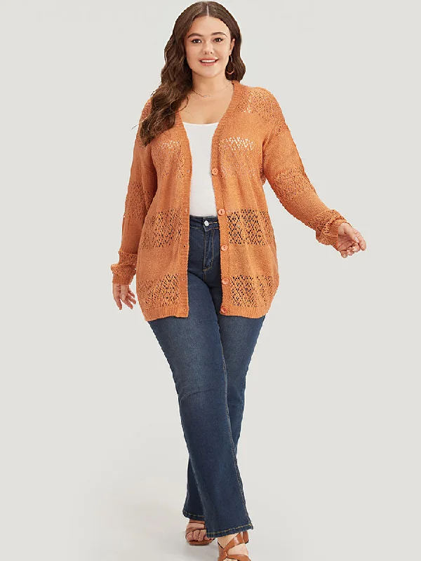 plain-geometric-eyelet-button-through-loose-cardigan