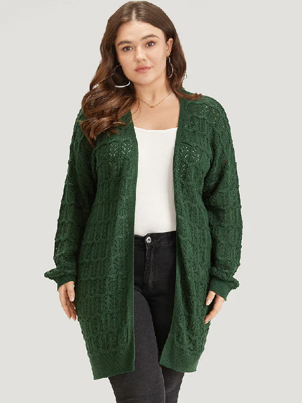 plain-geometric-eyelet-cable-knit-tunic-cardigan