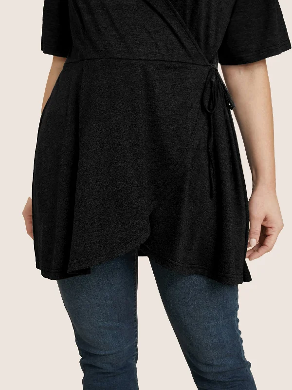 plain-surplice-neck-tie-side-asymmetrical-hem-t-shirt