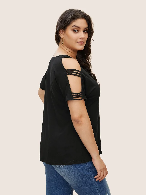 solid-cut-out-batwing-sleeve-t-shirt