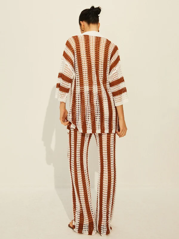 stripe-polo-knit-pants-set