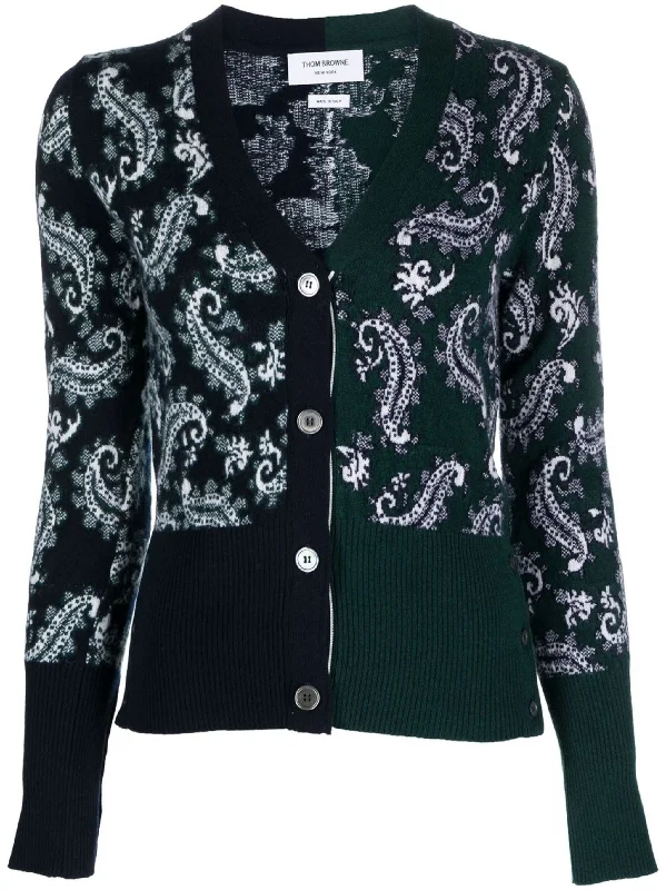 Paisley Jacquard Classic V Neck Cardigan