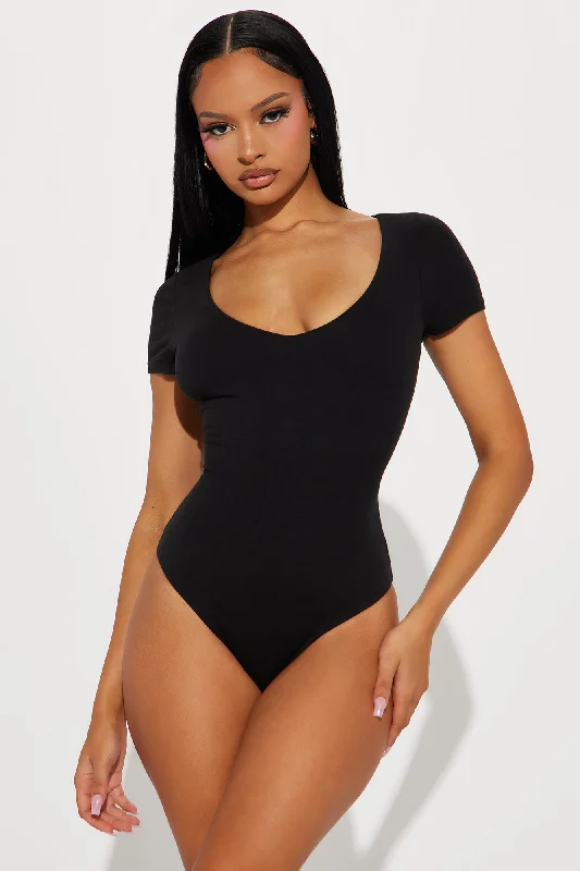 Vanessa V-Neck Double Layered Bodysuit - Black