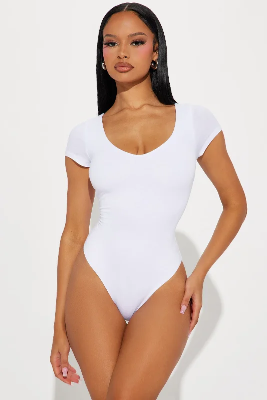 Vanessa V-Neck Double Layered Bodysuit - White