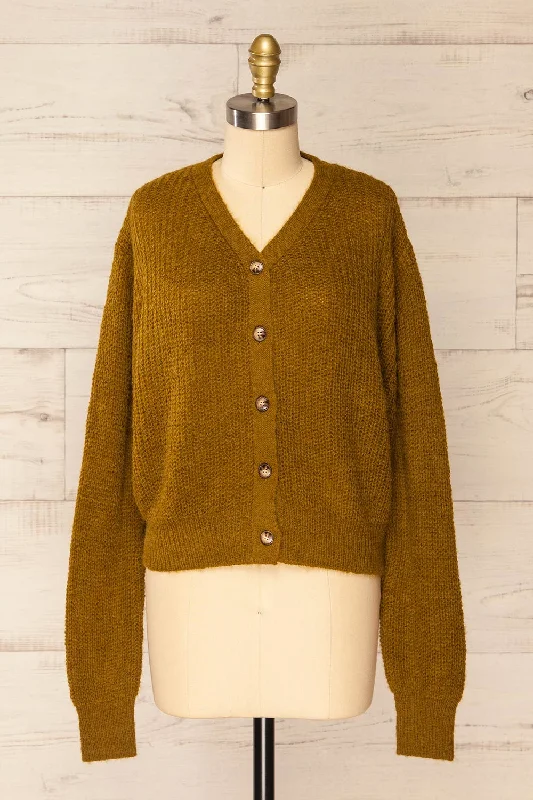 Velez Chartreuse | Knit Button-Up Cardigan