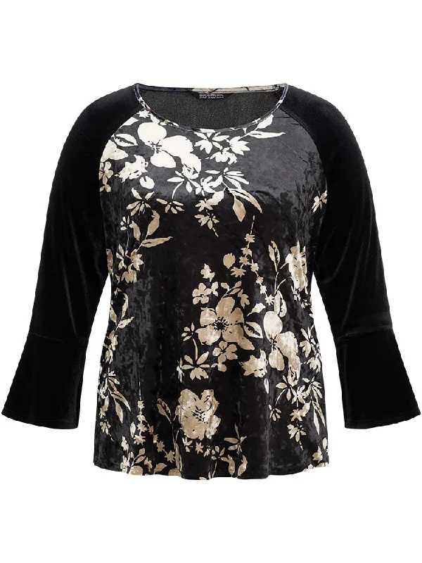 velvet-floral-patchwork-raglan-sleeve-t-shirt