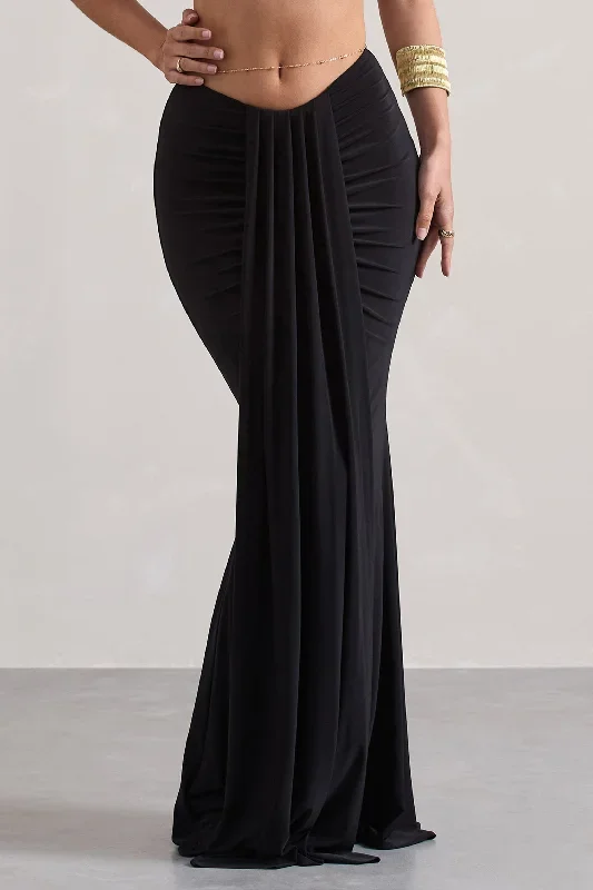 vitality-black-ruched-drape-maxi-skirt-cl134735002