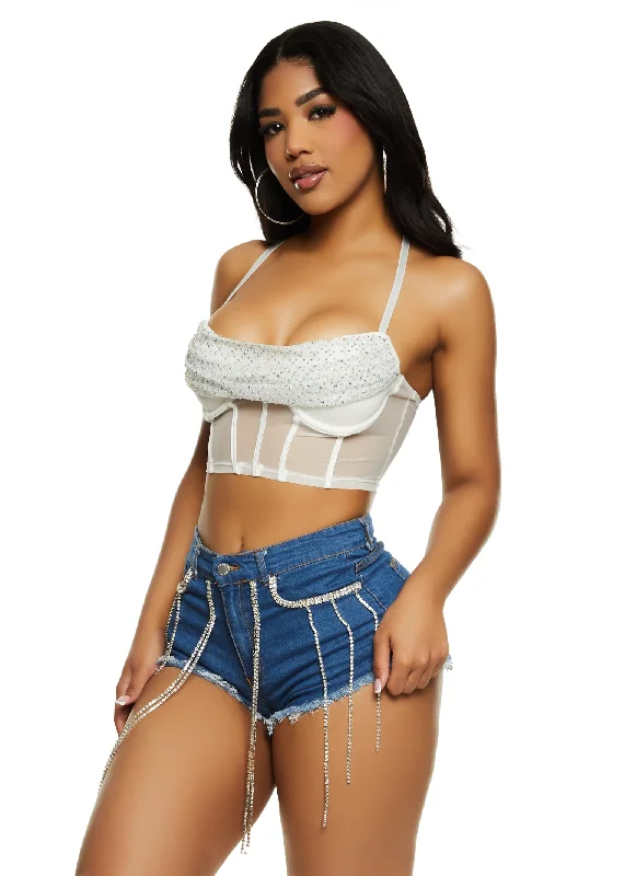 Mesh Rhinestone Bustier Crop Top