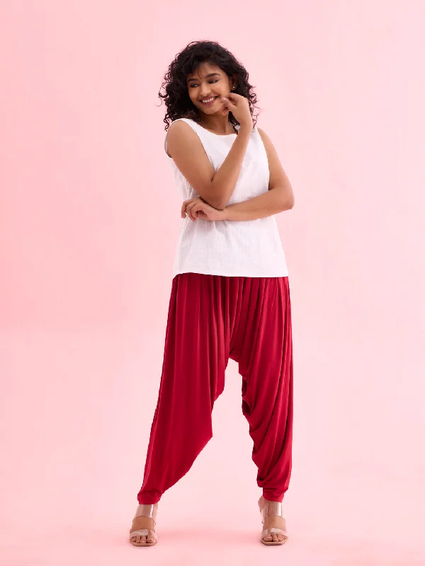 Women Solid Bright Red Patiala Pants