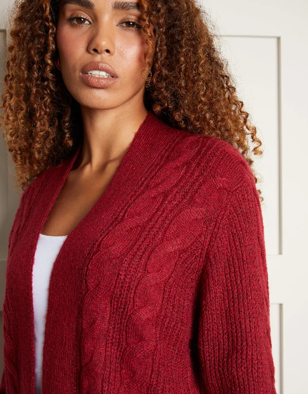 womens-berry-red-cable-knit-detail-open-ladies-cardigan-tbli05033g