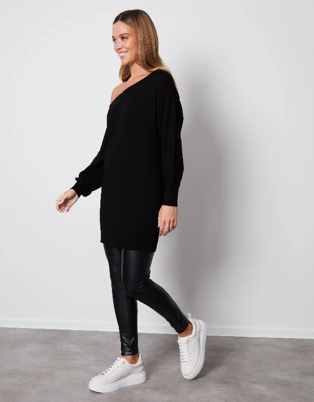 womens-black-soft-balloon-sleeve-slash-neck-knitted-ladies-tunic-jumper-tbli07709