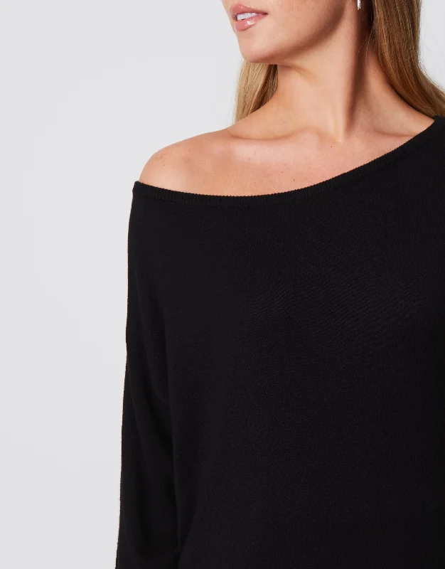 womens-black-soft-balloon-sleeve-slash-neck-knitted-ladies-tunic-jumper-tbli07709