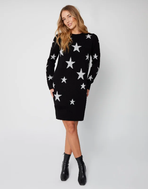 womens-black-tinsel-star-long-sleeve-ladies-knitted-jumper-dress-tbli08333