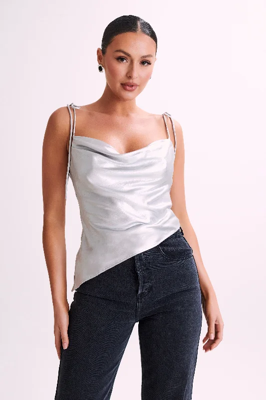 Zavani Asymmetrical Satin Camisole - Silver